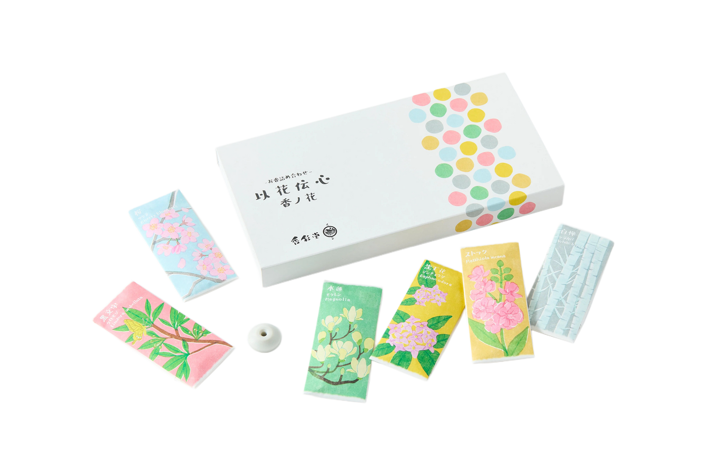 KOUSAIDO – Ikaden-shin Zestaw zapachów Kō no Hana (6x6 szt. + podstawka na kadzidło)