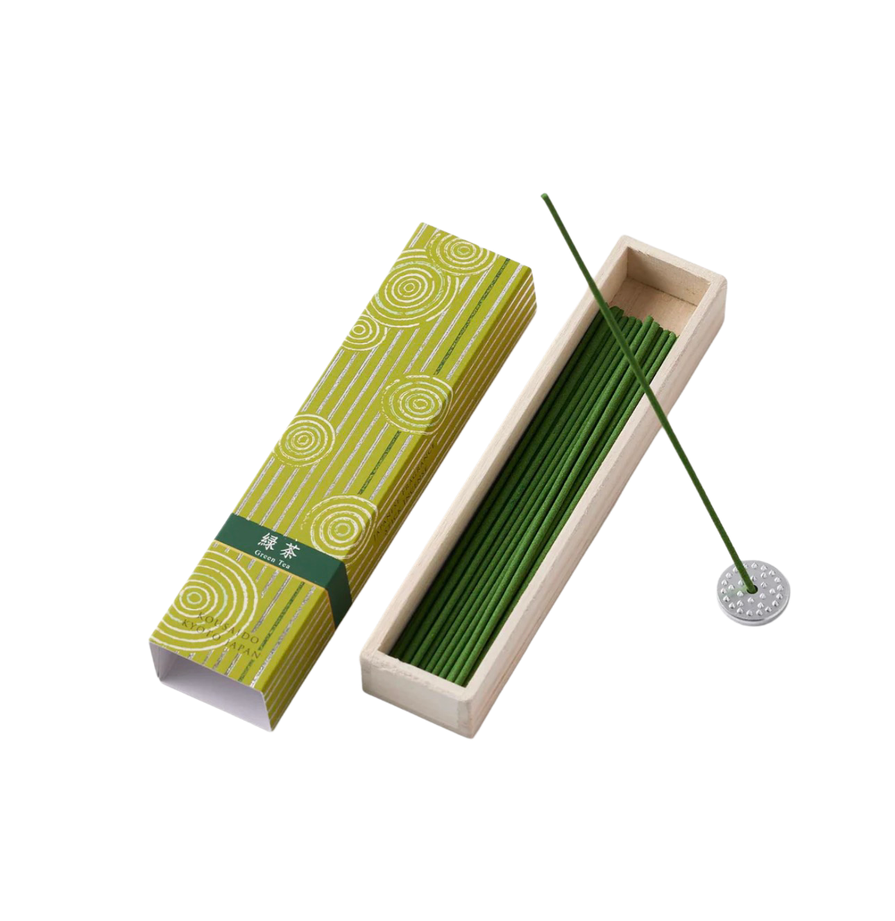 KOUSAIDO – Hyakuraku-ka Ryokucha ZIELONA HERBATA (40 szt. + aluminiowa podstawka na kadzidło)
