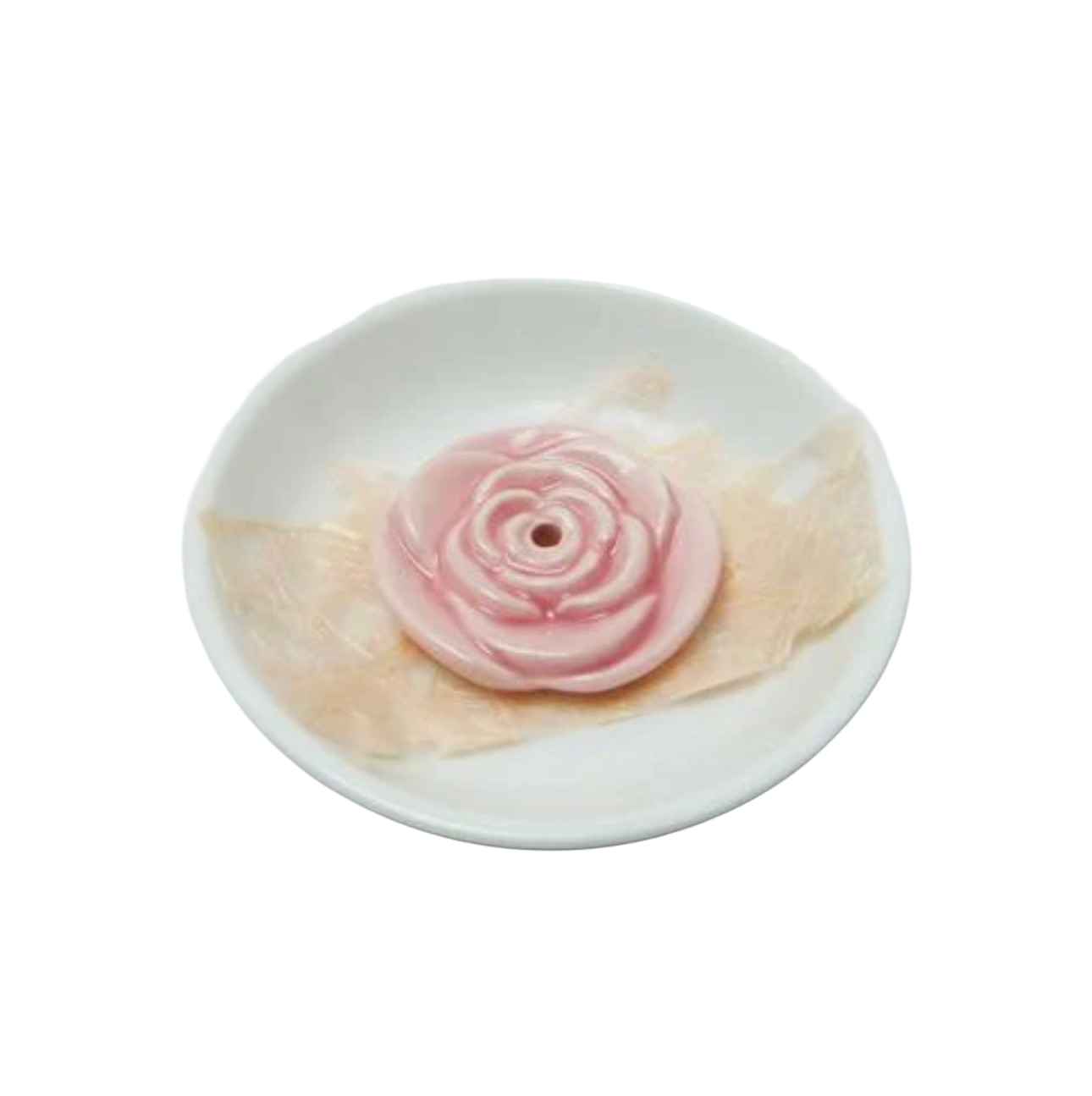 Podstawka na kadzidło w kształcie różowego kwiatu z talerzykiem