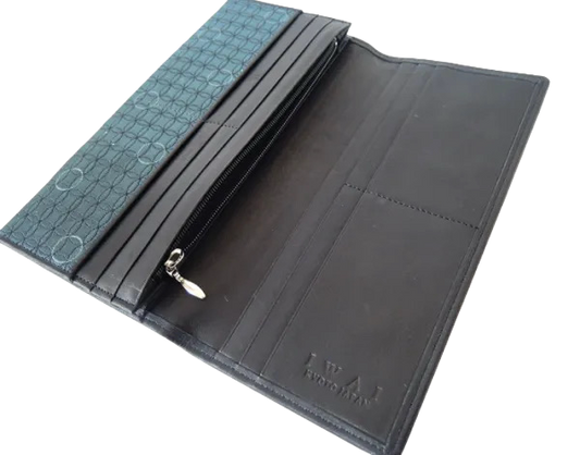 KOMON Długi portfel ze skóry naturalnej z prawdziwego jedwabiu (różne wzory)