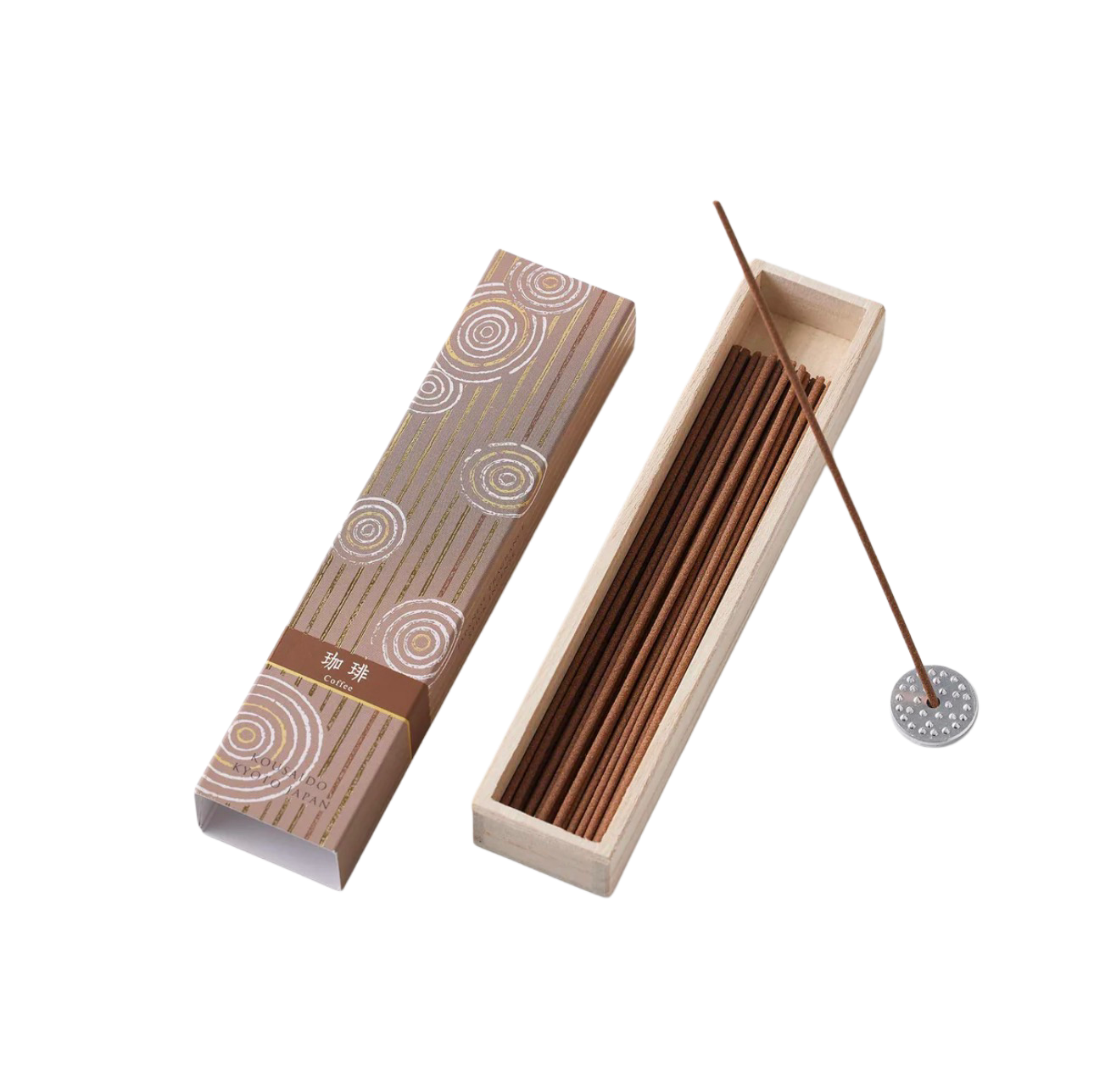 KOUSAIDO – Hyakuraku-ka Kōhī KAWA (40 szt. + aluminiowa podstawka na kadzidło)