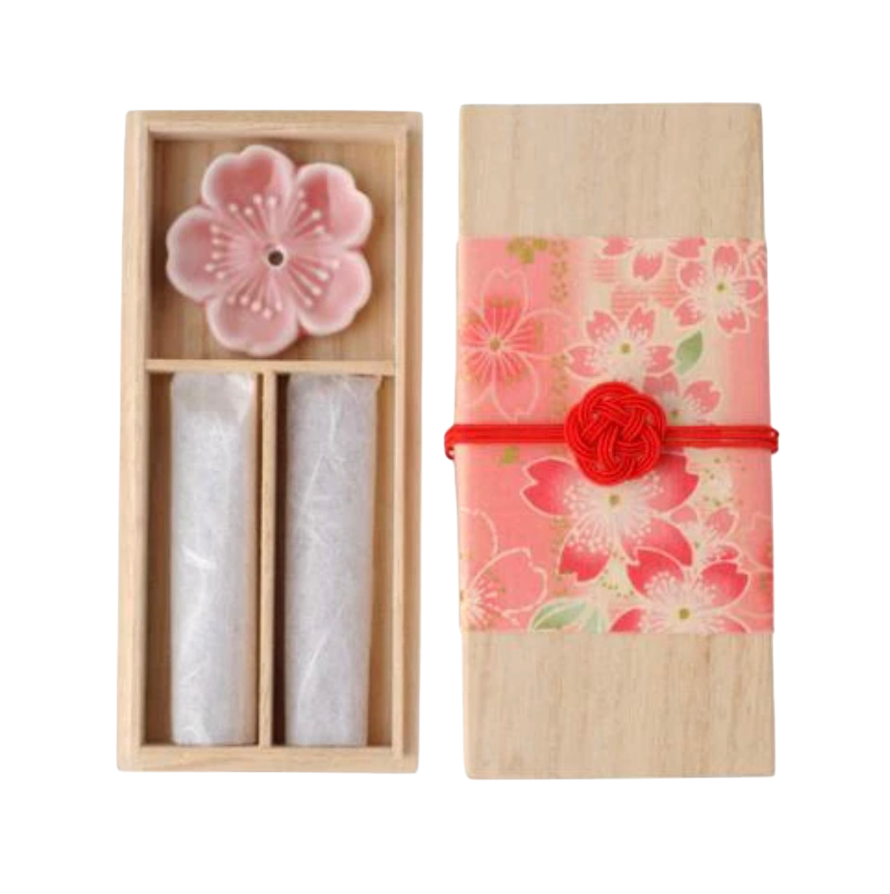 KOUSAIDO – Musubikō Sakura (Zestaw kadzidełek wiśniowych (2x15 szt. + podstawka na kadzidło)