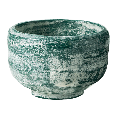 Mini matcha-wan Raku-yaki Miru-ai – mała czarka do matchy z ceramiki w odcieniu niebiesko-zielonym