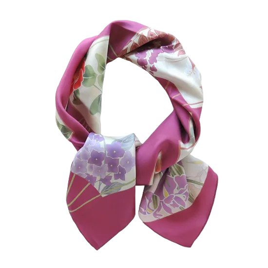 HANA Jedwabna chusta „uczta kwiatów” z motywem wachlarza w kolorze różowym