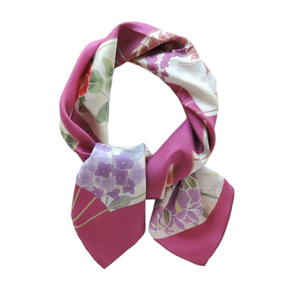 HANA Jedwabna chusta „uczta kwiatów” z motywem wachlarza w kolorze różowym