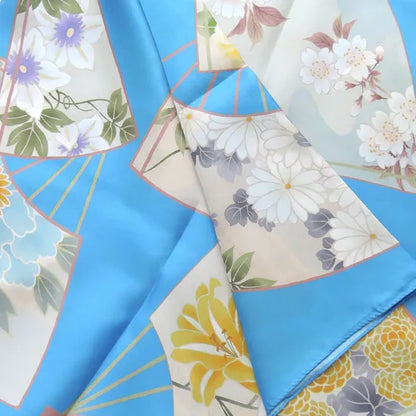 HANA Jedwabna chusta „uczta kwiatów” z motywem wachlarza w kolorze różowym