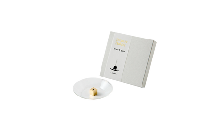 Mosiężna podstawka Kostka i szklana miseczka na kadzidło