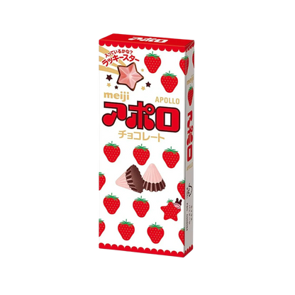 Meiji Apollo Strawberry Chocolate﻿ – truskawkowe czekoladki w kształcie stożków, 46 g.