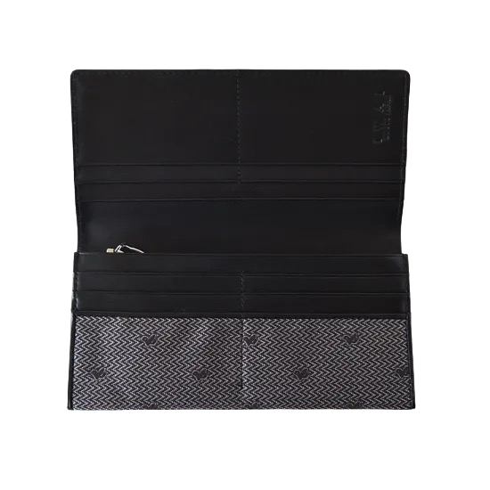 KOMON Długi portfel ze skóry naturalnej z prawdziwego jedwabiu (różne wzory)