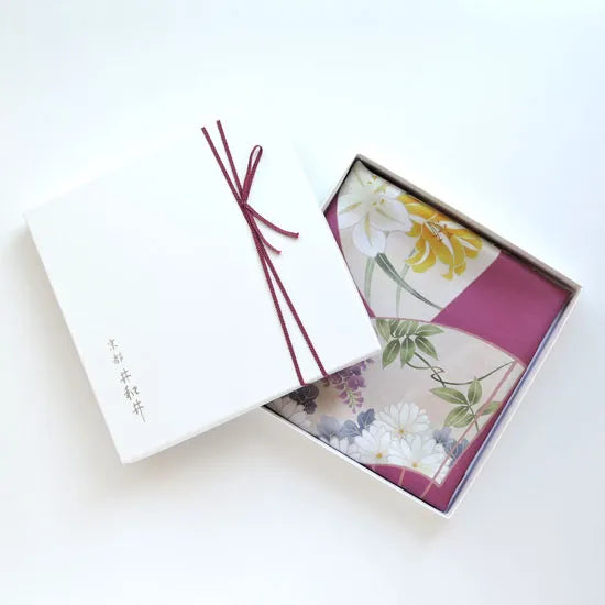 HANA Jedwabna chusta „uczta kwiatów” z motywem wachlarza w kolorze różowym