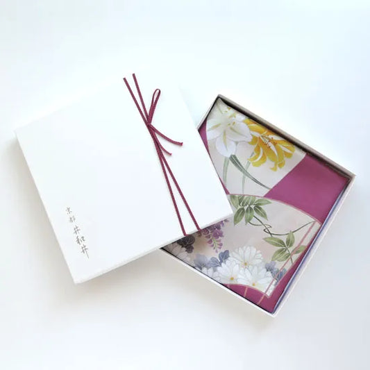 HANA Jedwabna chusta „uczta kwiatów” z motywem wachlarza w kolorze różowym