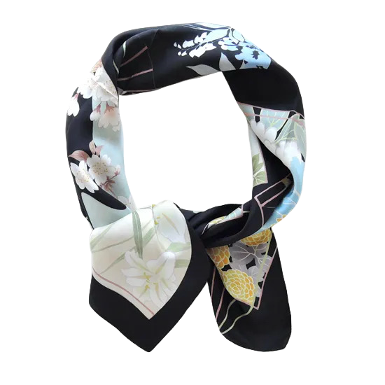 HANA Jedwabna chusta „uczta kwiatów” z motywem wachlarza w kolorze czarnego tuszu