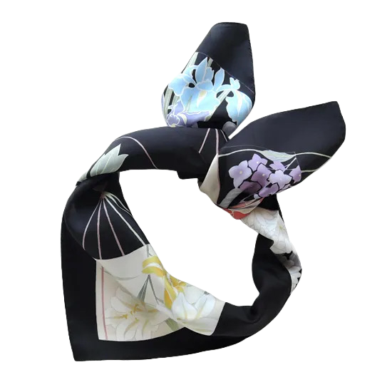 HANA Jedwabna chusta „uczta kwiatów” z motywem wachlarza w kolorze czarnego tuszu