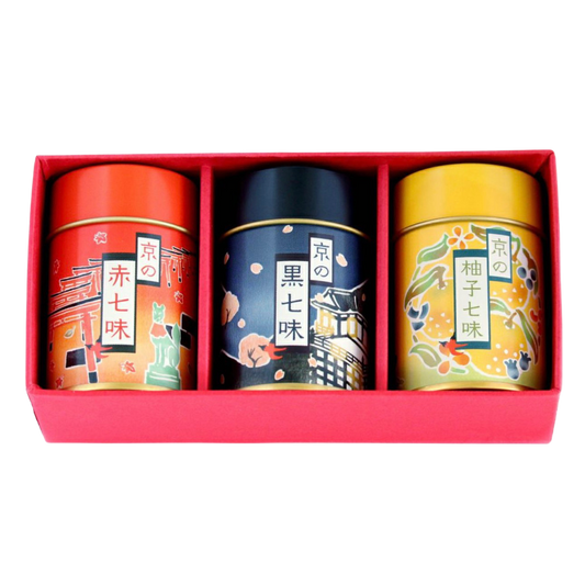Zestaw trzech puszek przypraw "京の一味" (Kyō no Ichimi)