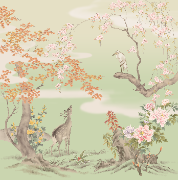 HANA Jedwabna chusta „uczta kwiatów” z motywem krajobrazu w jasnym zielonym kolorze