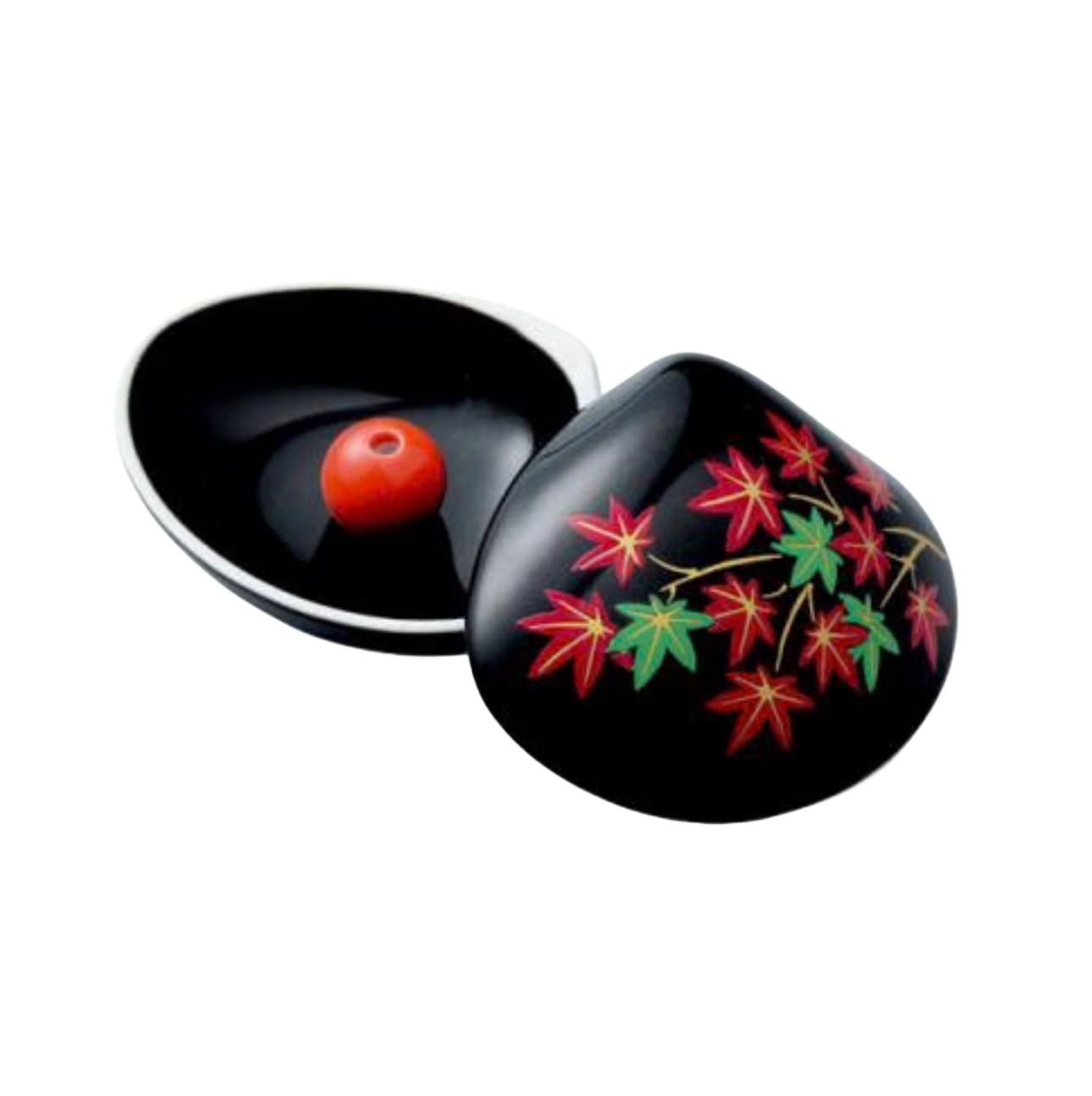 Podstawka na kadzidło w kształcie muszli z motywem czerwonych liści, czarna