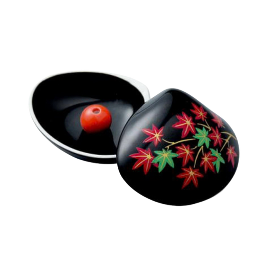 Podstawka na kadzidło w kształcie muszli z motywem czerwonych liści, czarna