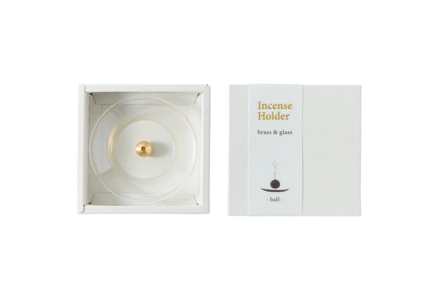 Mosiężna podstawka Kula i szklana miseczka na kadzidło