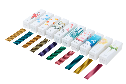 KOUSAIDO - Zestaw HANGA INCENSE (10x20 szt. + naczynie i podstawka na kadzidło)