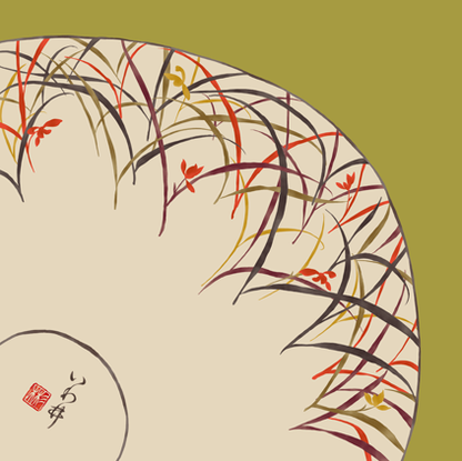 HANA Jedwabna chusta „uczta kwiatów” z motywem ceramiki i zielonej herbaty matcha