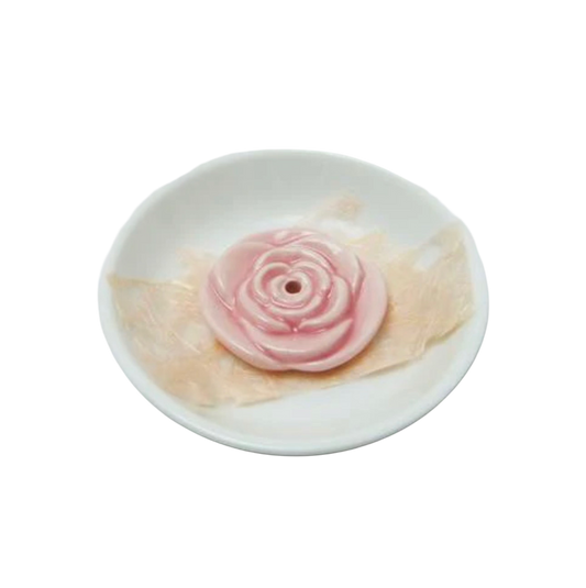 Podstawka na kadzidło w kształcie różowego kwiatu z talerzykiem