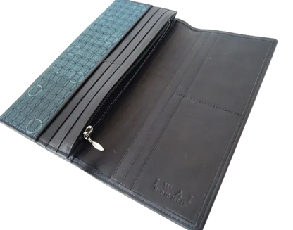 KOMON Długi portfel ze skóry naturalnej z prawdziwego jedwabiu (różne wzory)