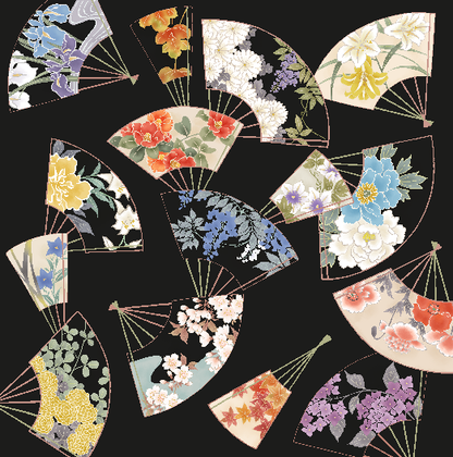 HANA Jedwabna chusta „uczta kwiatów” z motywem wachlarza w kolorze czarnego tuszu