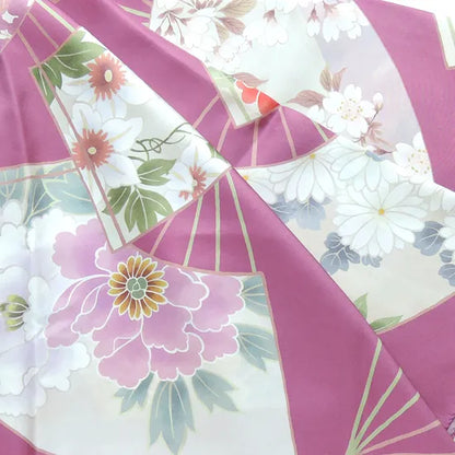 HANA Jedwabna chusta „uczta kwiatów” z motywem wachlarza w kolorze różowym