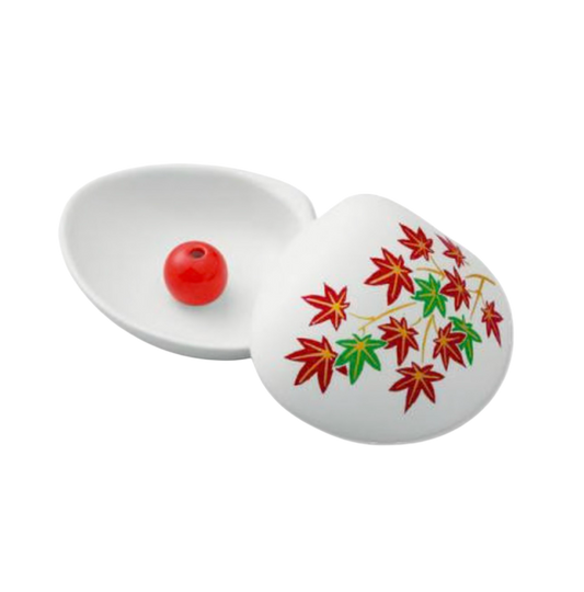 Podstawka na kadzidło w kształcie muszli, motyw czerwonych liści – biała