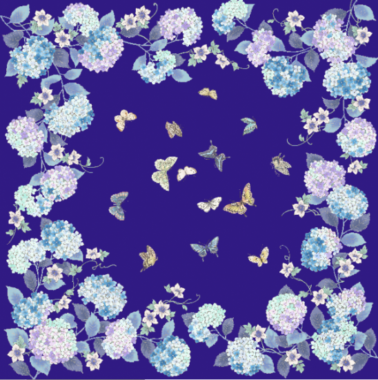 HANA Jedwabna chusta „uczta kwiatów” z motywem hortensji w kolorze granatowym