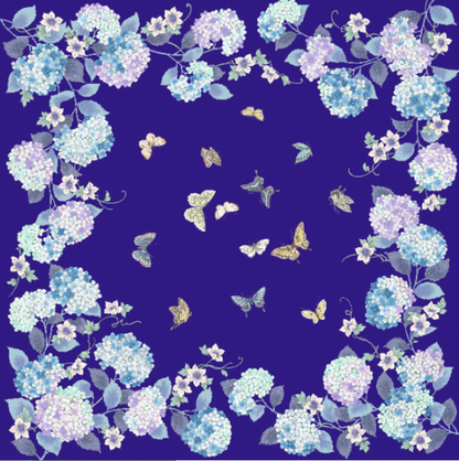 HANA Jedwabna chusta „uczta kwiatów” z motywem hortensji w kolorze granatowym