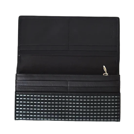 KOMON Długi portfel ze skóry naturalnej z prawdziwego jedwabiu (różne wzory)