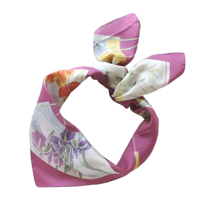 HANA Jedwabna chusta „uczta kwiatów” z motywem wachlarza w kolorze różowym