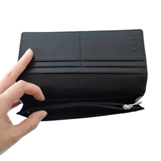 KOMON Długi portfel ze skóry naturalnej z prawdziwego jedwabiu (różne wzory)