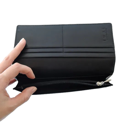 KOMON Długi portfel ze skóry naturalnej z prawdziwego jedwabiu (różne wzory)