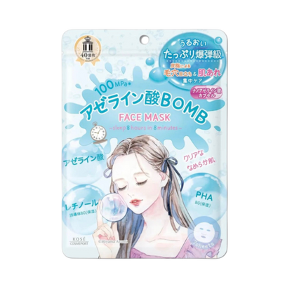 Kose Clear Turn „Bomba z Kwasem Azelainowym” Nawilżająca Maseczka do Twarzy (7 sztuk)