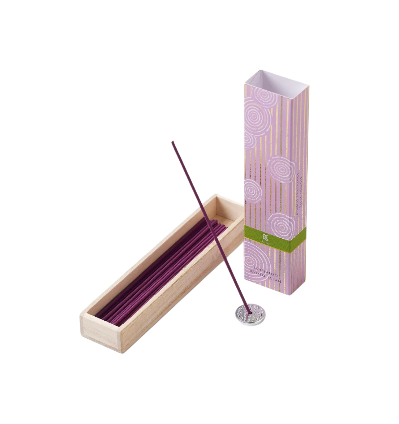 KOUSAIDO – Hyakuraku-ka Hasu LOTOS (40 szt. + aluminiowa podstawka na kadzidło)