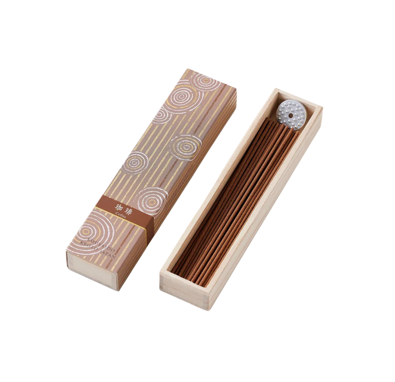 KOUSAIDO – Hyakuraku-ka Kōhī KAWA (40 szt. + aluminiowa podstawka na kadzidło)