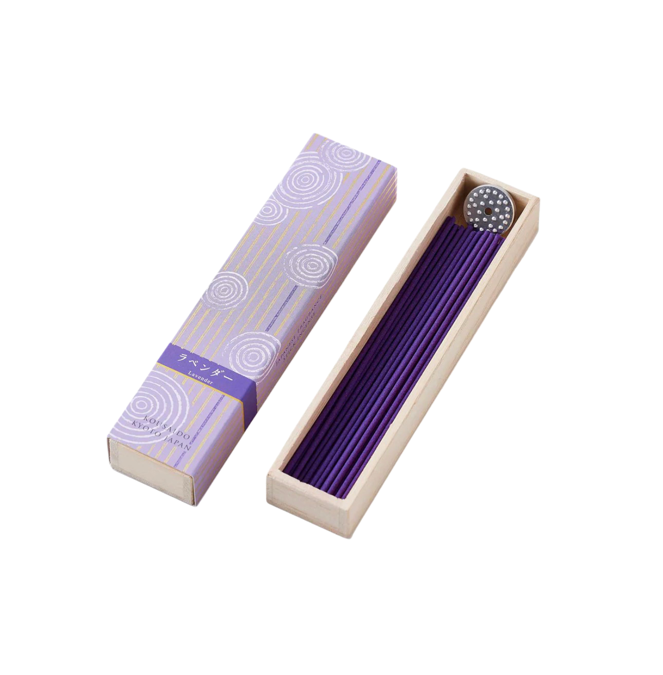 KOUSAIDO – Hyakuraku-ka Lavender LAWENDA (40 szt. + aluminiowa podstawka na kadzidło)