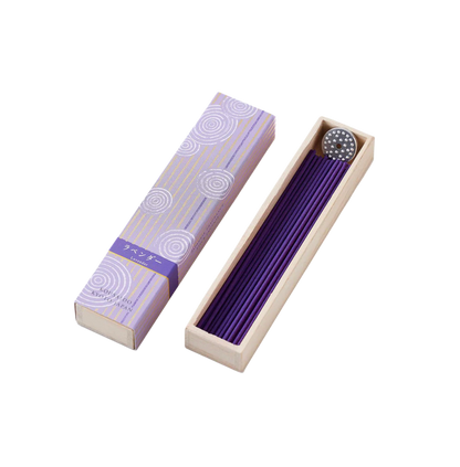 KOUSAIDO – Hyakuraku-ka Lavender LAWENDA (40 szt. + aluminiowa podstawka na kadzidło)