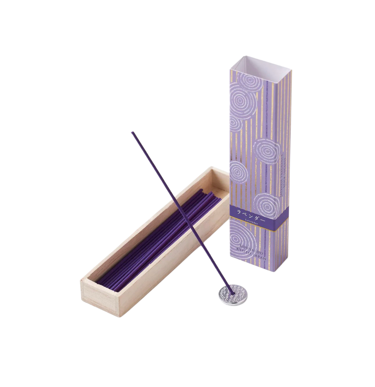 KOUSAIDO – Hyakuraku-ka Lavender LAWENDA (40 szt. + aluminiowa podstawka na kadzidło)