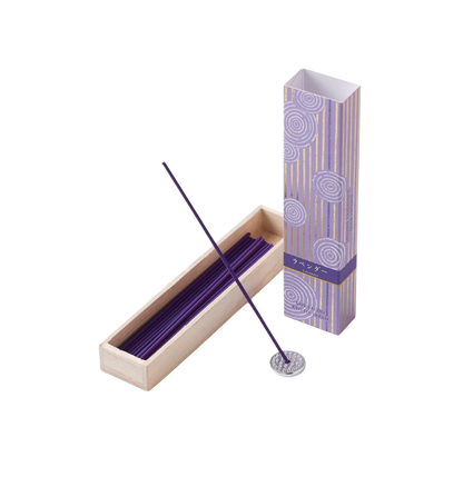 KOUSAIDO – Hyakuraku-ka Lavender LAWENDA (40 szt. + aluminiowa podstawka na kadzidło)