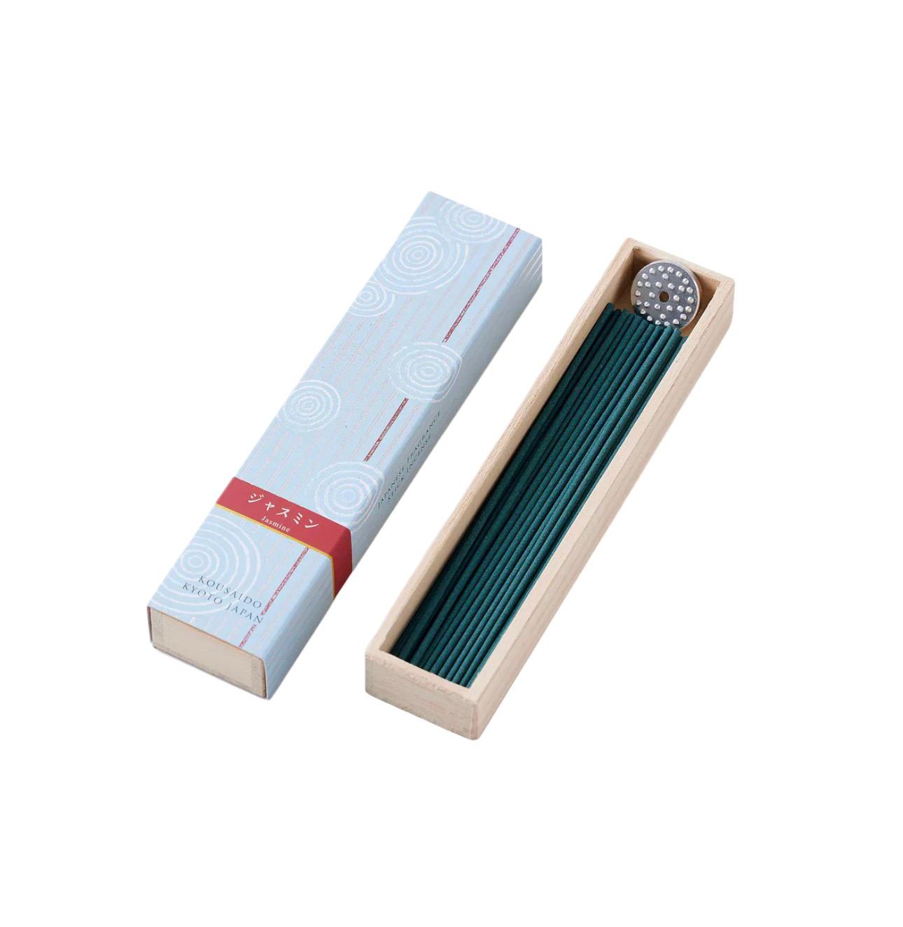 KOUSAIDO – Hyakuraku-ka Matsurika JAŚMIN (40 szt. + aluminiowa podstawka na kadzidło)