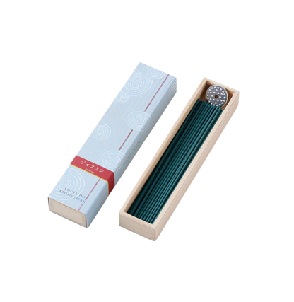 KOUSAIDO – Hyakuraku-ka Matsurika JAŚMIN (40 szt. + aluminiowa podstawka na kadzidło)