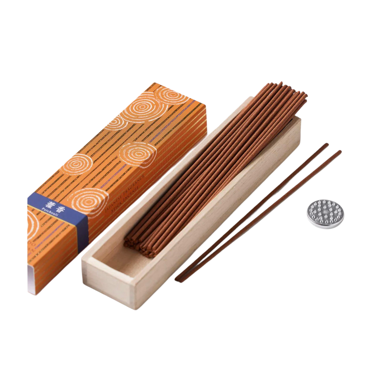 KOUSAIDO – Hyakuraku-ka Kakō PACZULA (40 szt. + aluminiowa podstawka na kadzidło)