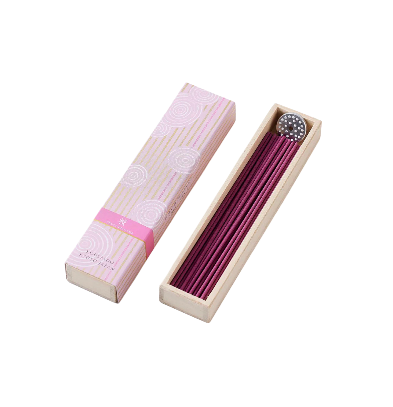 KOUSAIDO – Hyakuraku-ka Sakura WIŚNIA (40 szt. + aluminiowa podstawka na kadzidło)