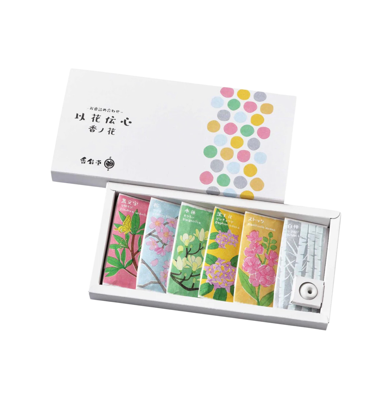 KOUSAIDO – Ikaden-shin Zestaw zapachów Kō no Hana (6x6 szt. + podstawka na kadzidło)