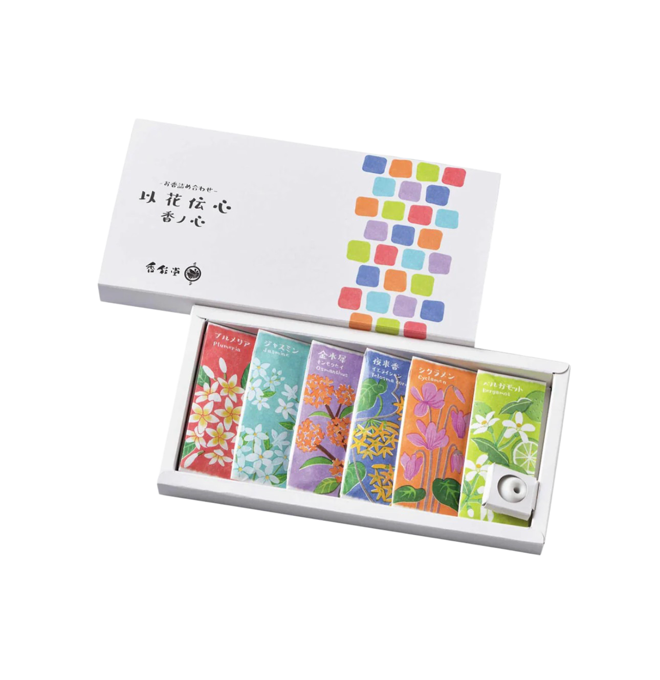 KOUSAIDO – Ikadenshin Zestaw zapachów Kō no Kokoro (6x6 szt. + podstawka na kadzidło)