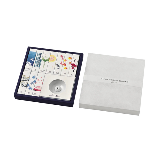 KOUSAIDO - Zestaw HANGA INCENSE (10x20 szt. + naczynie i podstawka na kadzidło)
