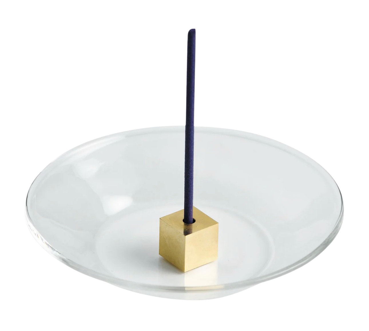 Mosiężna podstawka Kostka i szklana miseczka na kadzidło